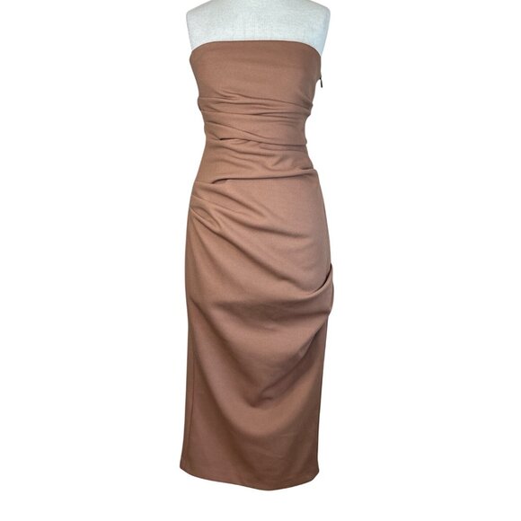 MISHA Calandra Dress in Praline 6 Womens Midi Ruched Cocktail Party - Picture 4 of 14